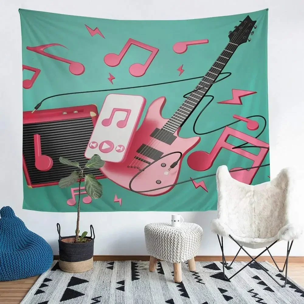 Music Guitar Tapestry Rock Music Musical Instruments Note Tapestry Wall Hanging Decor for Kids Boys Girls Bedroom Living Room