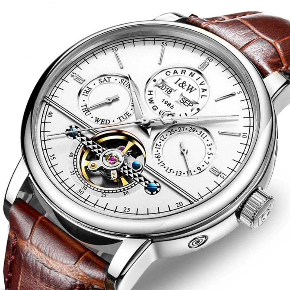 CARNAVAL Luxe eeuwigdurende kalenderhorloges voor heren Hoge kwaliteit Tourbillon automatisch horloge 2025, saffier waterdicht Reloj Hombre - afbeelding 2