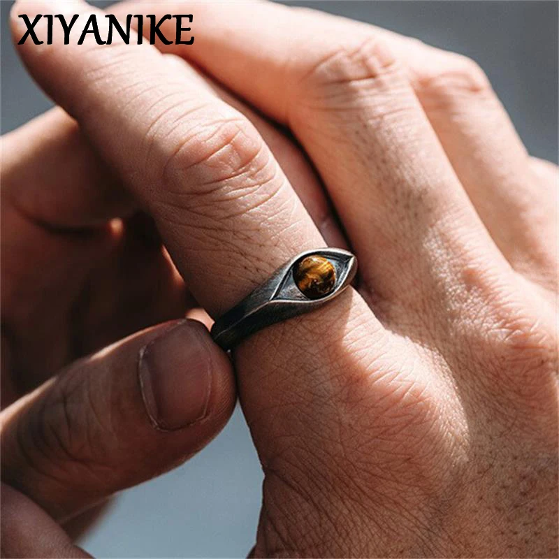XIYANIKE Vintage Tiger Eye Stone Adjustable Rings For Men Women Punk Hip Hop Fashion New Jewelry Couple Gift Party Rock anillos