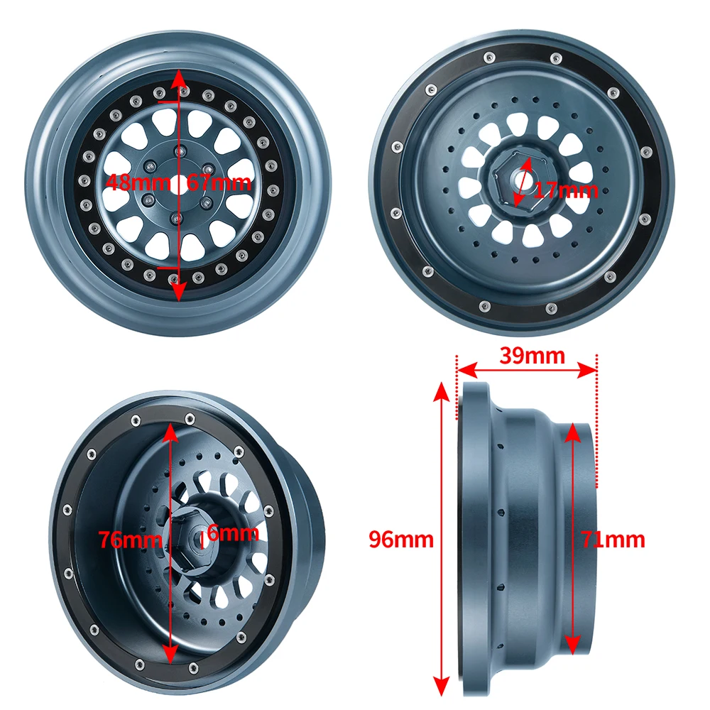 TRINOOD Aluminum Beadlock Wheel Rim Hub for 1/7 UDR Unlimited Desert Racer RC Rock Crawler Buggy Truck Upgrade Parts