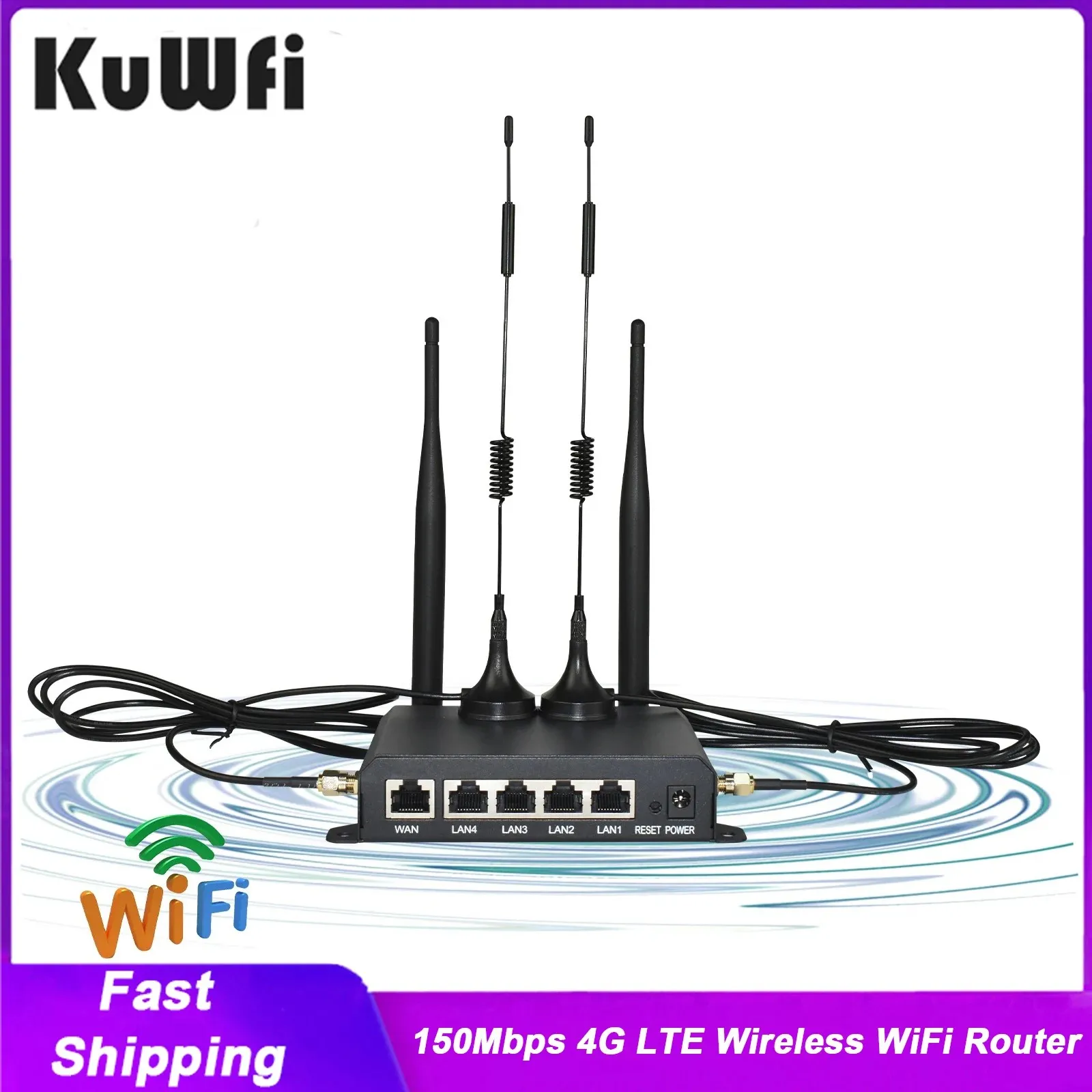 

KuWFi 150Mbps 4G LTE Wireless WiFi Router DDNS Firewall Function RJ45 Port AP Repeater Mode Wall-Mounted External 4pcs Antennas