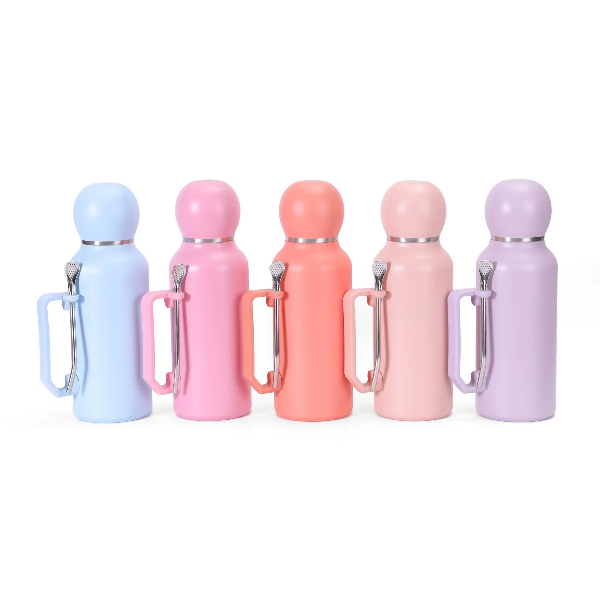 كوب سيارة محمول وبسيط مع ملعقة، كوب بمقبض بلون سادة بسعة كبيرة، كوب معزول بطبقة مزدوجة للاستخدام الخارجي من الفولاذ المقاوم للصدأ #3