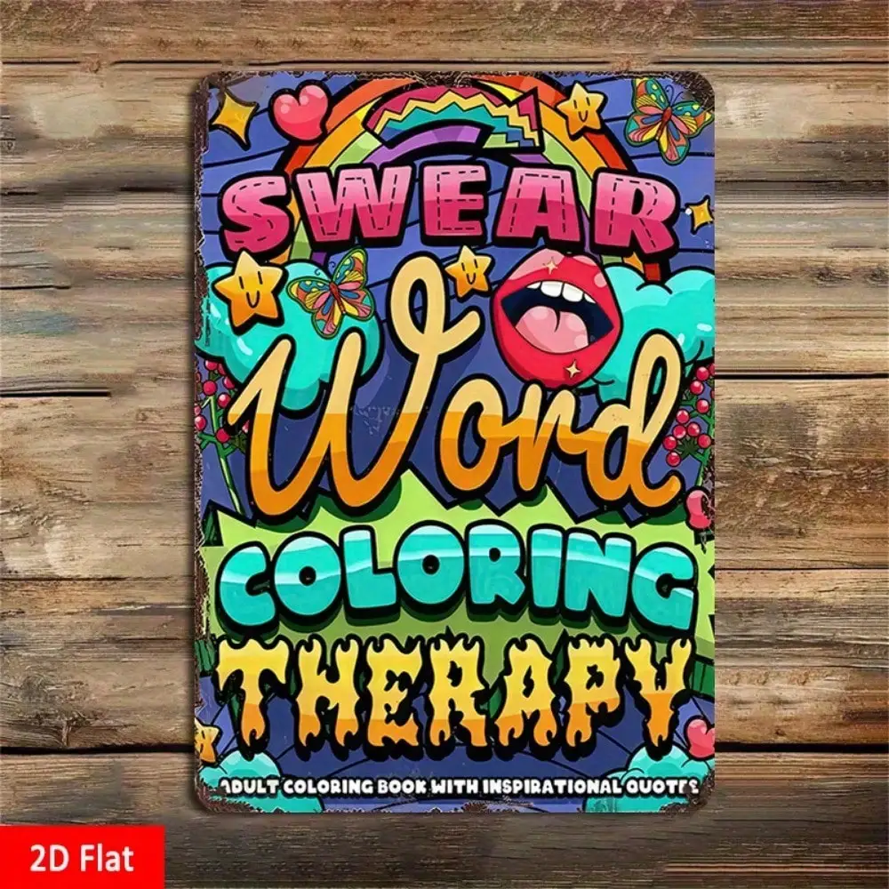 

1PC "Swear Word Coloring Therapy" Tin Sign - 2D Flat Metal Design For Bedroom & Art Spaces, Quirky Gift, 8x12in/20x30cm