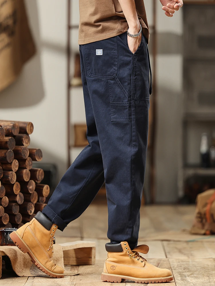 

Мужские повседневные брюки Rabbit King Quali, осенняя прямая широкая рабочая одежда, длинные брюки, модные лоскутные брюки в стиле ретро