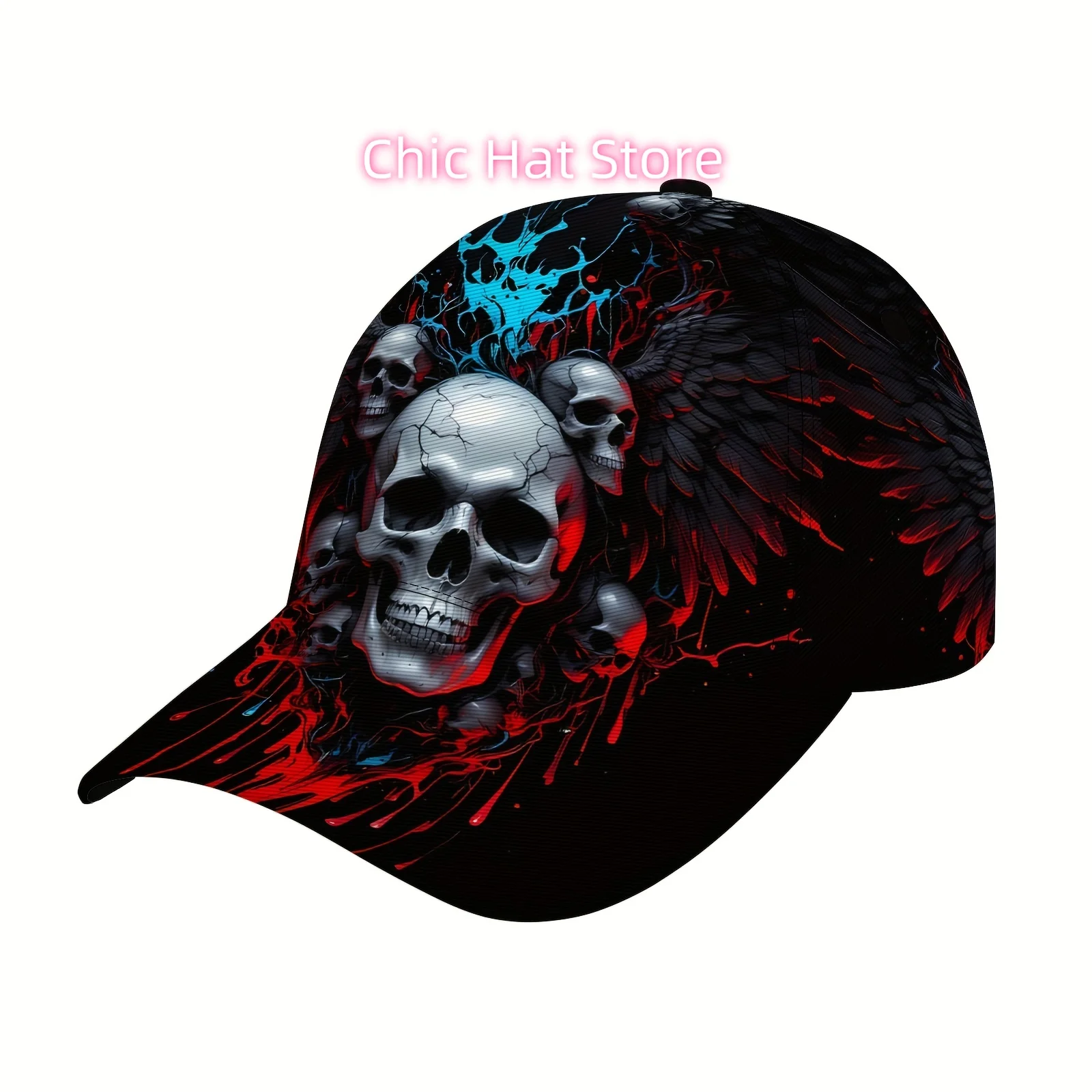 1pc of a Stylish Baseball Cap Featuring a Skull Pattern, Designed with Unique Style. It Has an Adjustable Size And Cool Prin