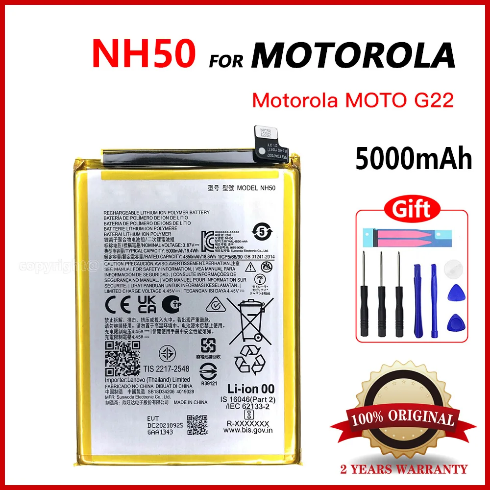 

Genuine NH50 Original Battery For Moto G22 XT2231(2022) E13 XT2345(2023) G 5G 2023 E32S G13 XT2331-2(2023) 5000mAh + Free Tools