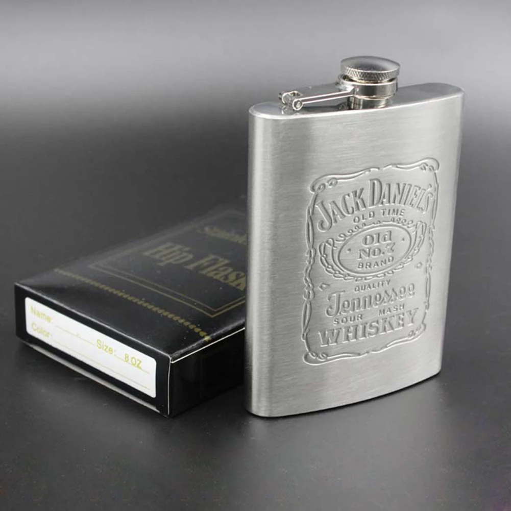 8Oz English Lettering Stainless Steel Wine Whisky Bottle Hip Flask Flagon