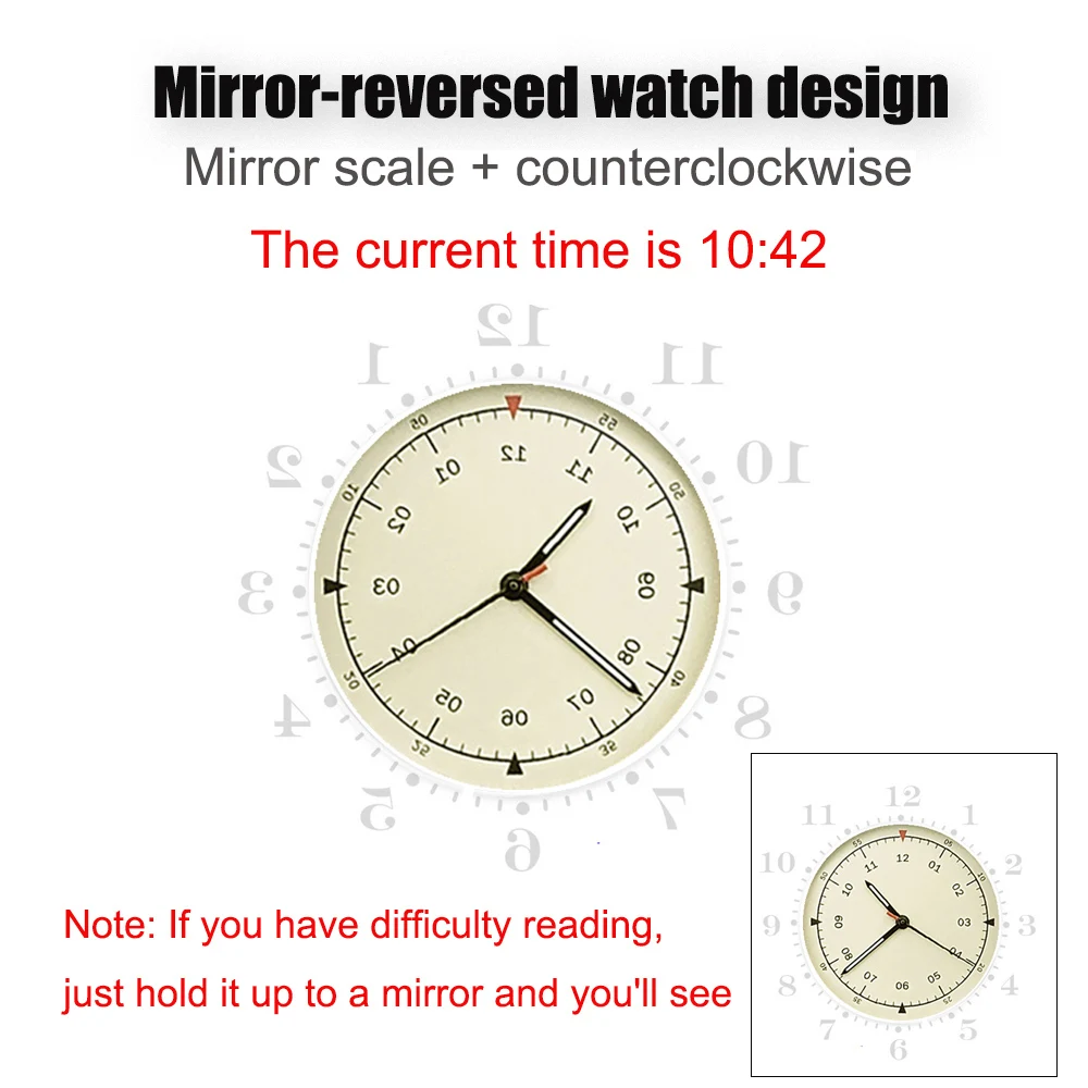 Mirror Watch, Women's Wristwatch, Counter-Clockwise Design, Creative Quartz Watch, Unique Reverse Rotation Design