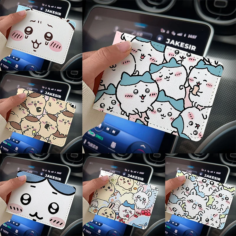 Chiikawa-Protección de licencia de conducir de coche, cubierta de cuero de Anime para hombre y mujer, cubierta protectora de certificado de licencia de conducir de vehículo