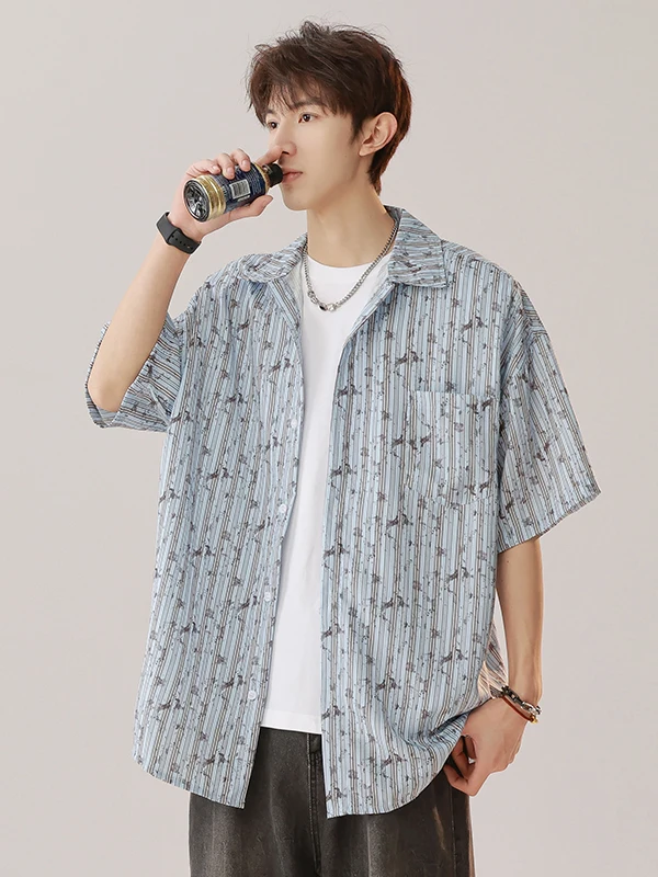 

Летняя свободная мужская рубашка с коротким рукавом, модная, с кубинским принтом, из тонкой полиэстеровой ткани, с эффектом охлаждения, молодежная, популярная модель.