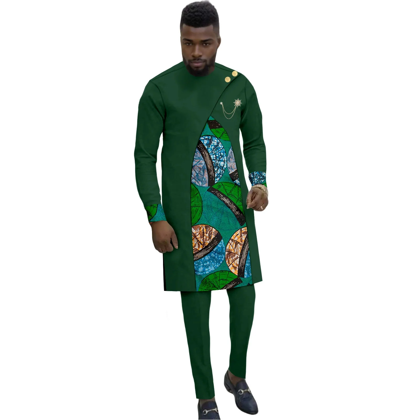 طقم ملابس رجالية أفريقية بتصميم زر قطري - طقم قميص وبنطلون Darcyki