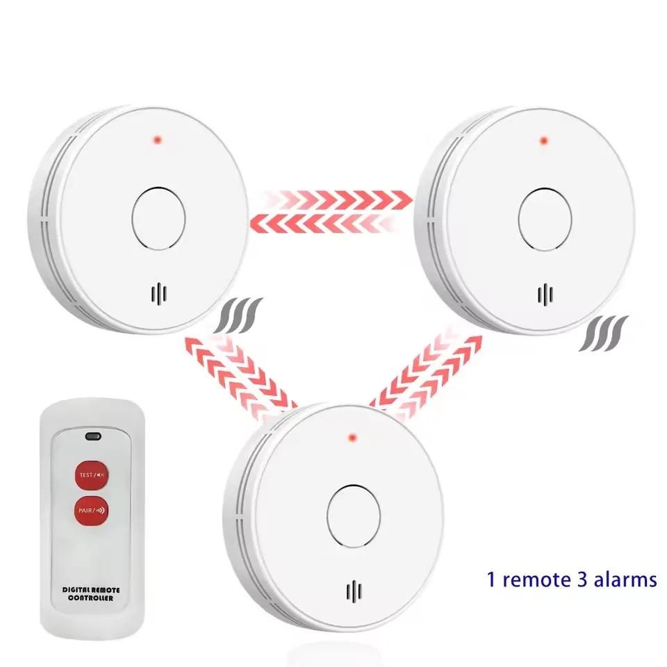 Détecteur de fumée/télécommande interconnectée par batterie de 10 ans, alarme incendie sans fil inte