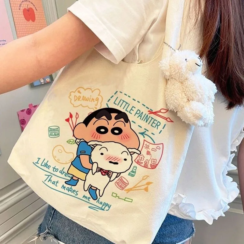 

New2024 Kawaii Crayon Shin-Chan Cute Cartoon Canvas Bag Women's Bag Single Shoulder Bag Canvas Bag Book Loaded Student Classroom