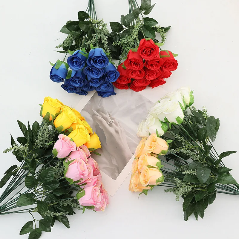 37CM Artificial Roses with 12 Heads Bride Holding Flowers Home Decoration Wedding Hall Road Guidance Decoration