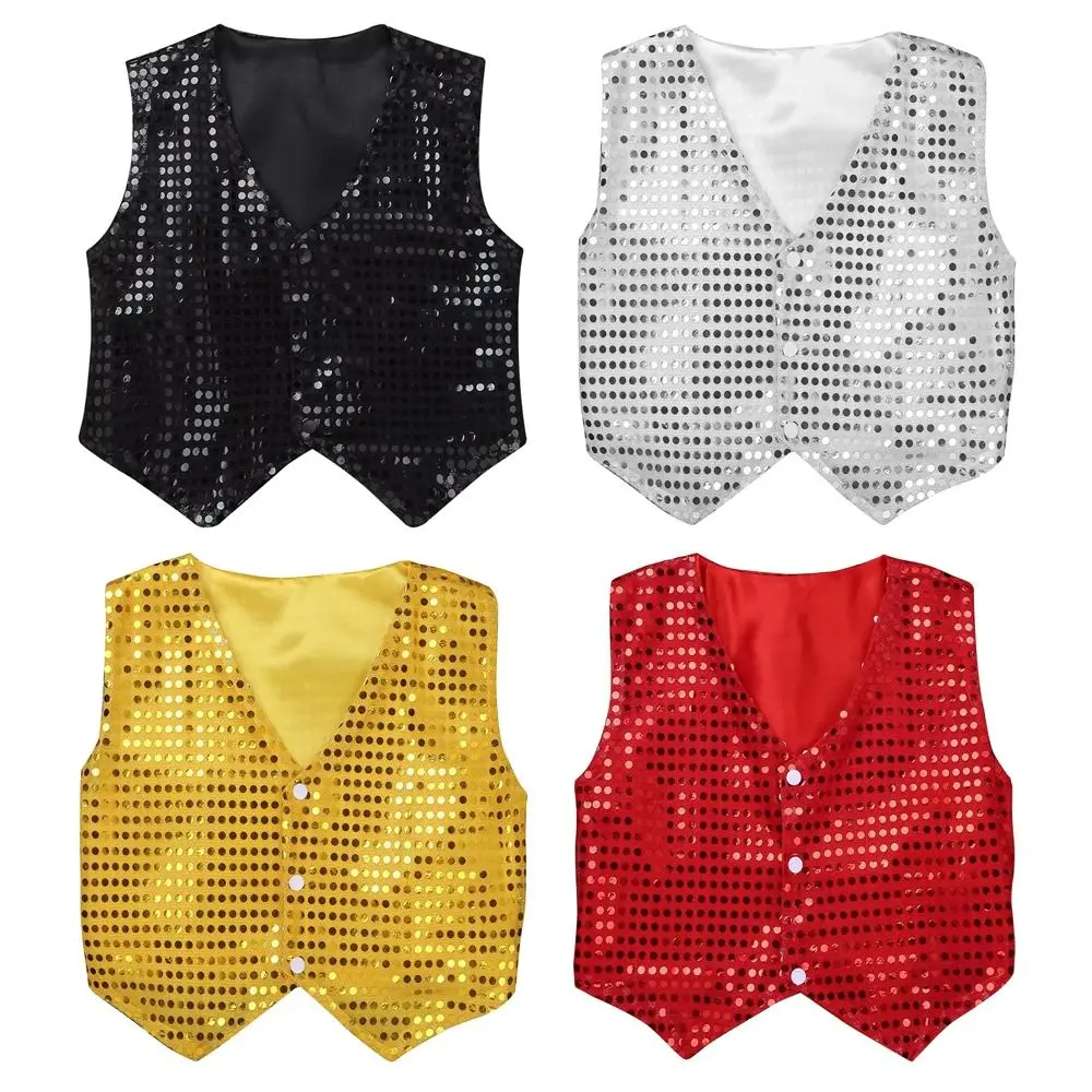 Sequined Design Sequined Vests New Style Boys Girls Dance Costume Street Dance Dressy Look Performance Suit Children Wear
