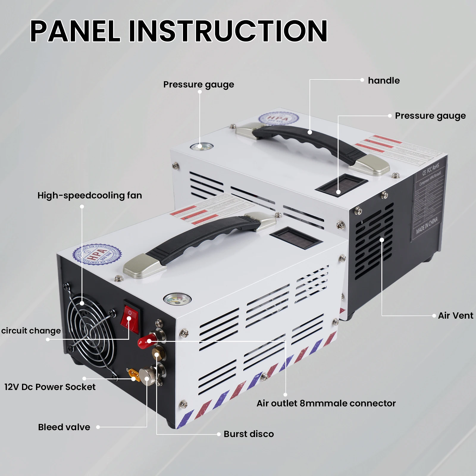 Upgrade  300bar 4500psi 30mpa Fan Cooling Household 220V 12V DC Scuba Diving  Game   Air Compressor