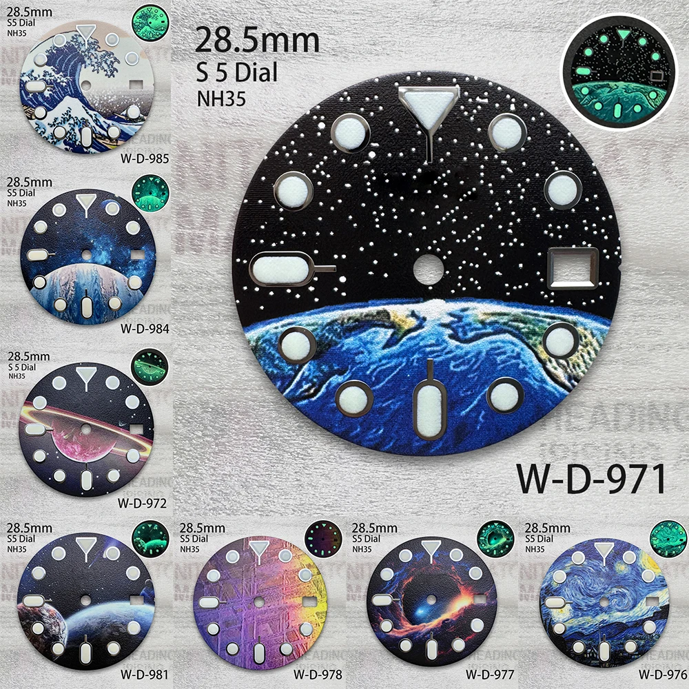 Stones Watches & Jewelry In Sweden Ab - 28.5mm スターリットS5ダイアル NH35/NH36/4R/7S自動巻きムーブメント対応 C3グリーン夜光 高品質時計改造アクセサリー