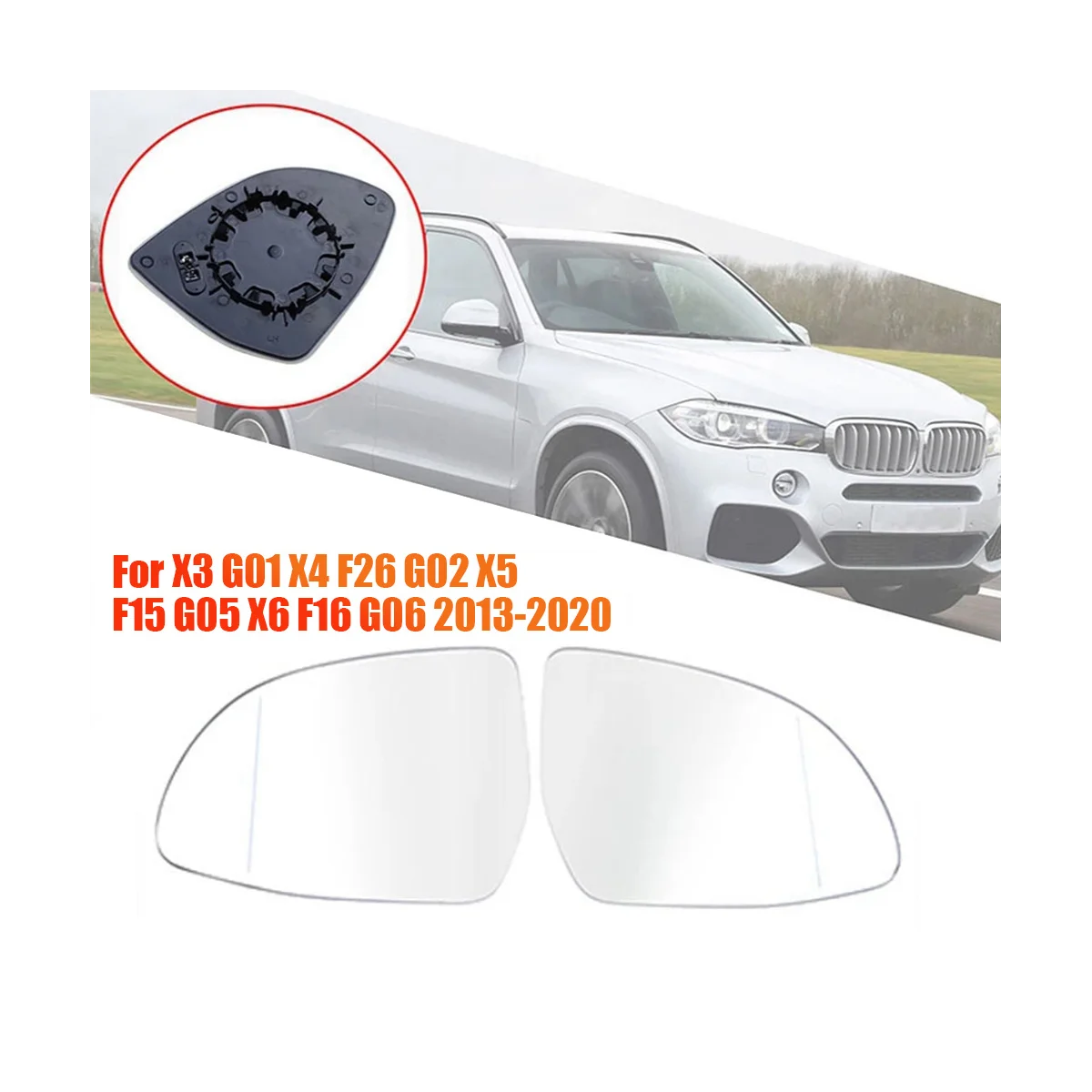 1Pair Heated Rearview Mirror Glass Lens for BMW X3 G01 X4 F26 G02 X5 F15 G05 X6 F16 G06 2013-2020 Side Door Wing Mirror