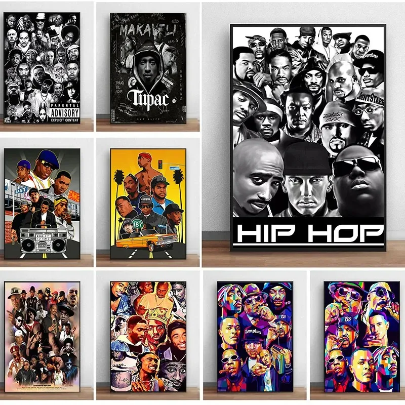 Legends of Hip Hop Rapper Stars Poster Canvas Painting Old School 2PAC Biggie Smalls Wall Art for Living Room Home Decoration