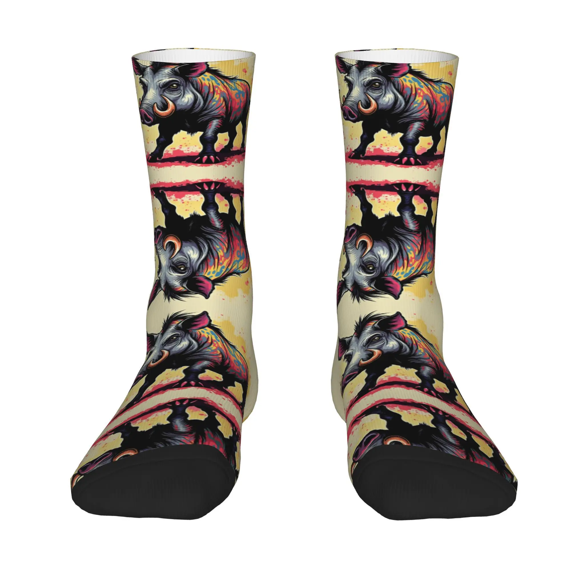 1 Pair Hip Hop Retro Wild Boar Large Tusks Men's compression  Socks Unisex Colorful animals Harajuku Seamless Printed Crew Sock