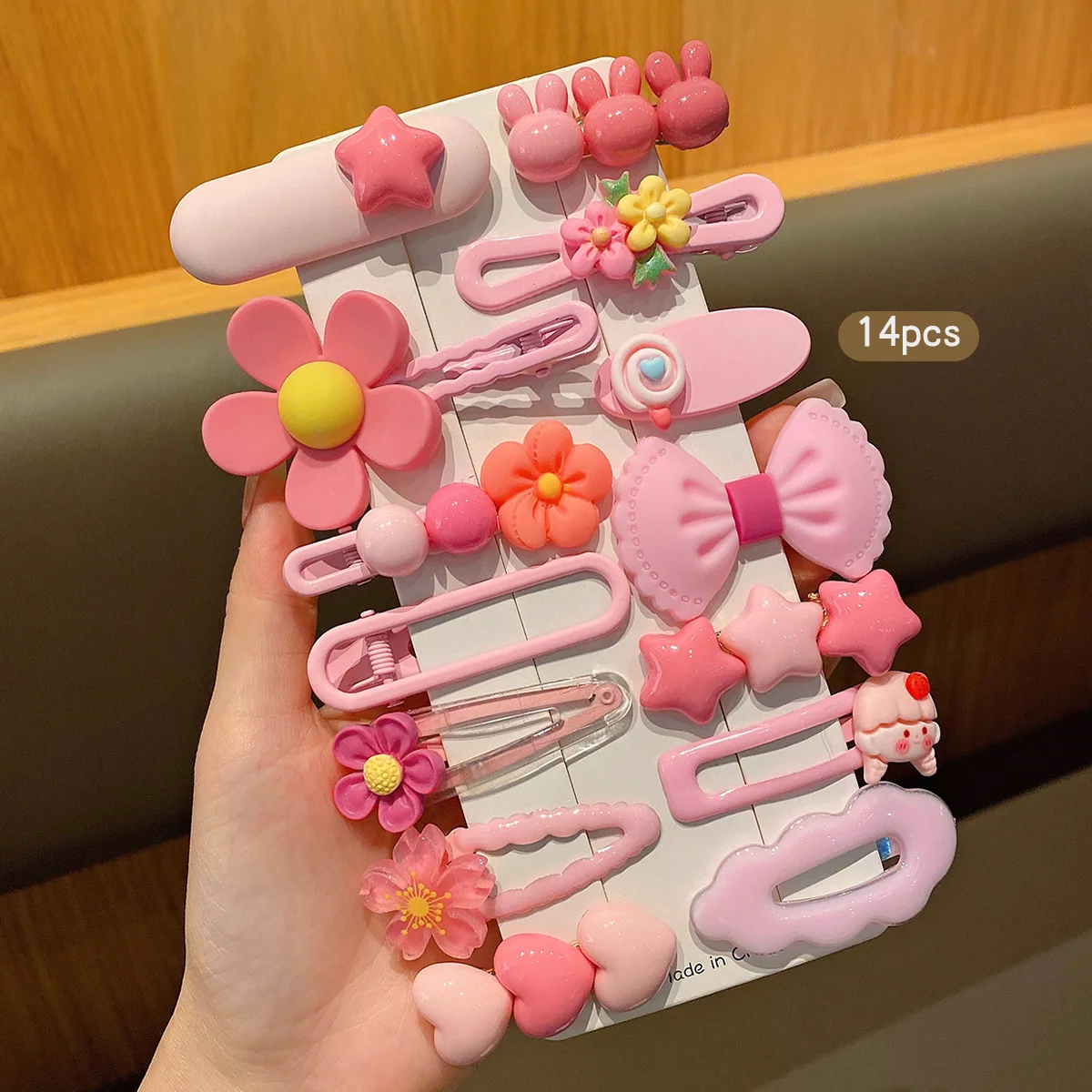14 pinzas para el cabello de estilo coreano con bonitos dibujos rosas, accesorios para el cabello dulces y de moda adecuados para uso diario