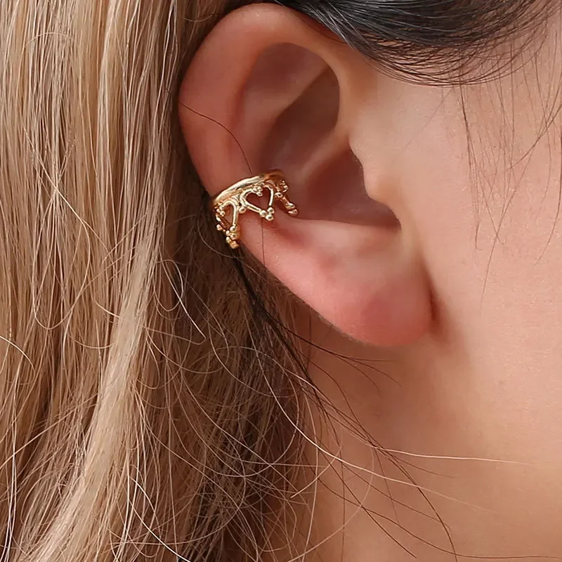 Hollow U-Shaped Crown Sweet Heart Black Silver Plated Golden Clip Earrings For Women Ear Cuff