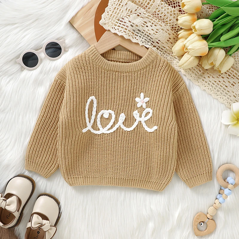 Baby Sweater Long Sleeve Autumn Newborn Girl Cardigan Fashion Letter Love Infant Kid Clothing Knitted Tops Outerwear Winter Warm