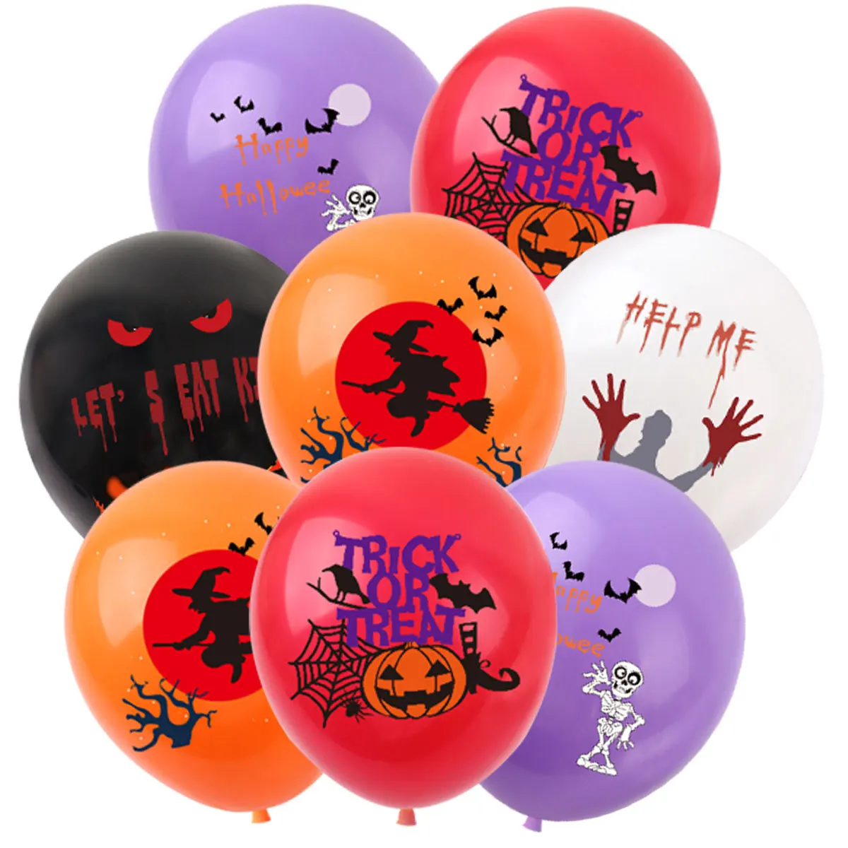 Halloween Decoration Balloon, Horror Blood Handprint, Help Me, Pumpkin Skull Balloon,12inch,10Pcs