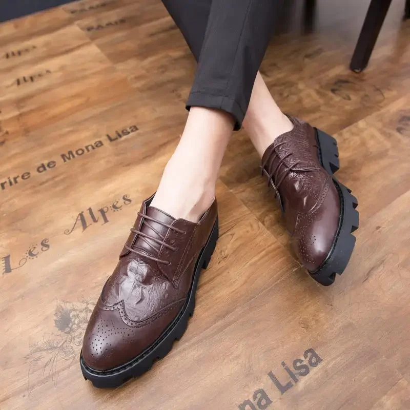 

New Men's Clothing Formal Wear Derby Shoes Thick Bottom Invisible Shoes British Style Casual Shoes