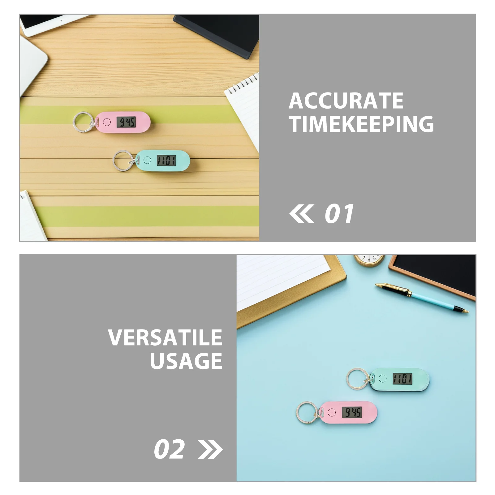 4 قطع من ساعة الجيب الإلكترونية للطلاب، سلسلة مفاتيح بلون الحلوى، ساعة رقمية صغيرة صامتة معلقة لحقائب الظهر #5