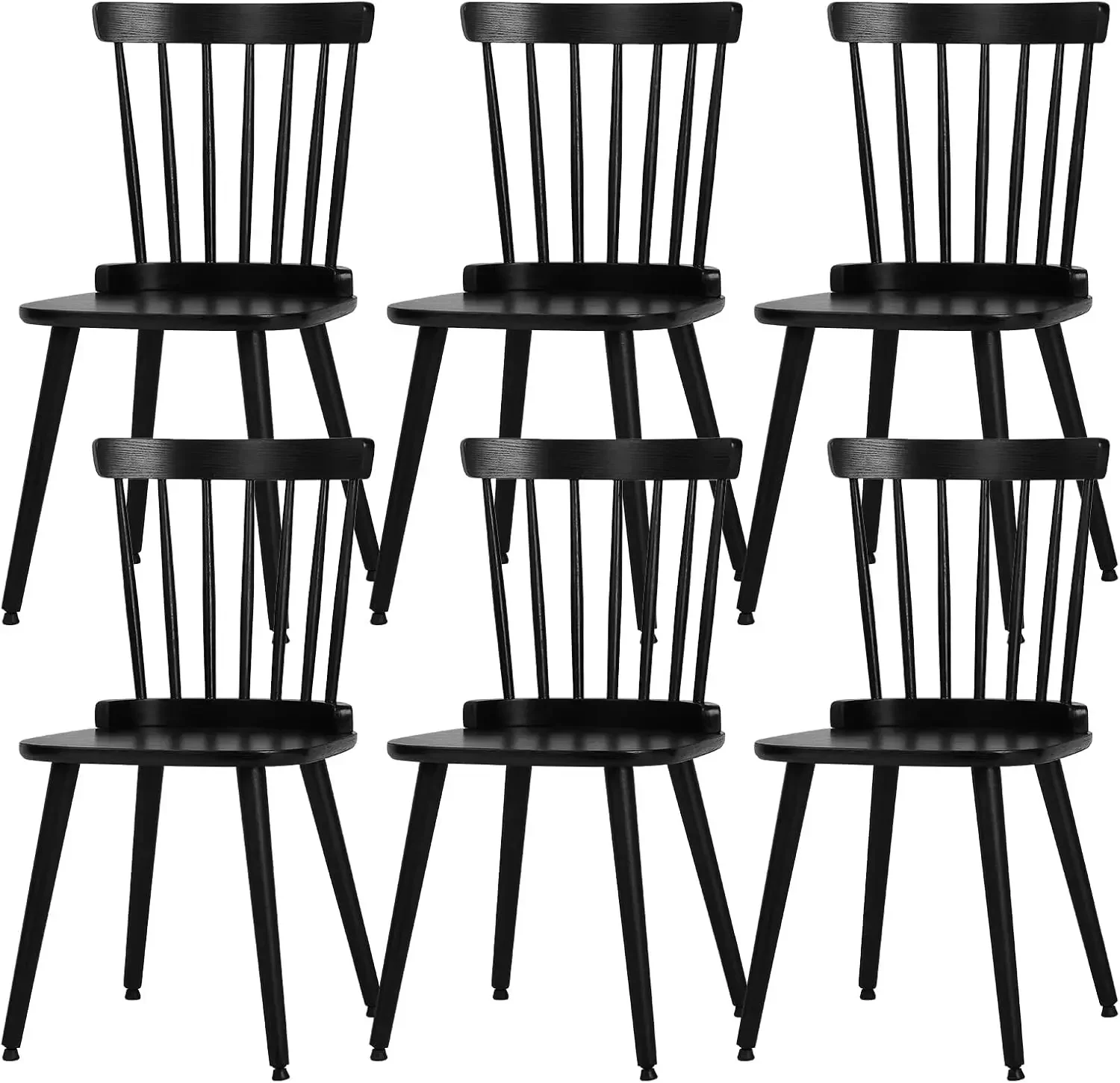 Dining Chair Set of 6 Farmhouse Solid Wood Spindle Back Side Chair Mid-Century Modern Black Kitchen Chair