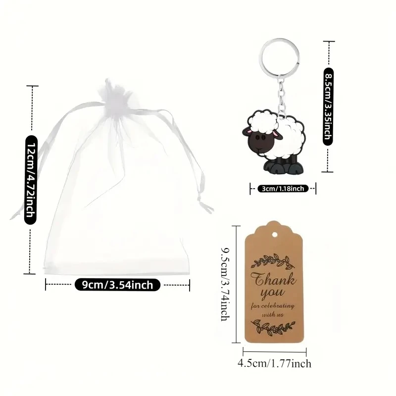מחזיק מפתחות כבשה עם שקית אורגנזה ותווית