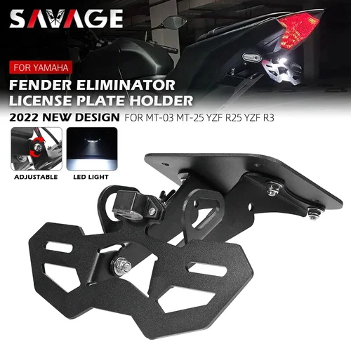 Imagen 2 del producto Soporte para matrícula para YAMAHA MT03 MT25 YZF R3 R25 2015-2024, accesorios para motocicleta, soporte trasero, eliminador de guardabarros de luz LED
