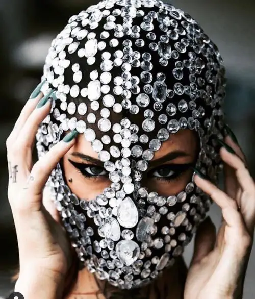 Rhinestone Cover Mask Open Eye Women Nightclub Dance Headwear Shiny Bar Performance Singer