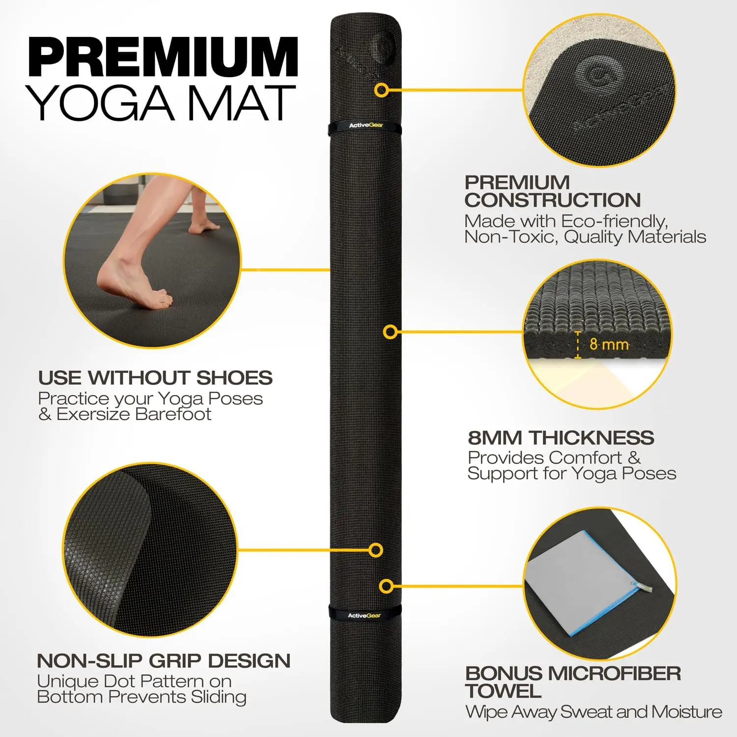 Mat 10 x 6 ft - 8mm Extra Thick, Durable, Comfortable, Non-Slip & Odorless Premium Yoga and Pilates Mat for Home Gym