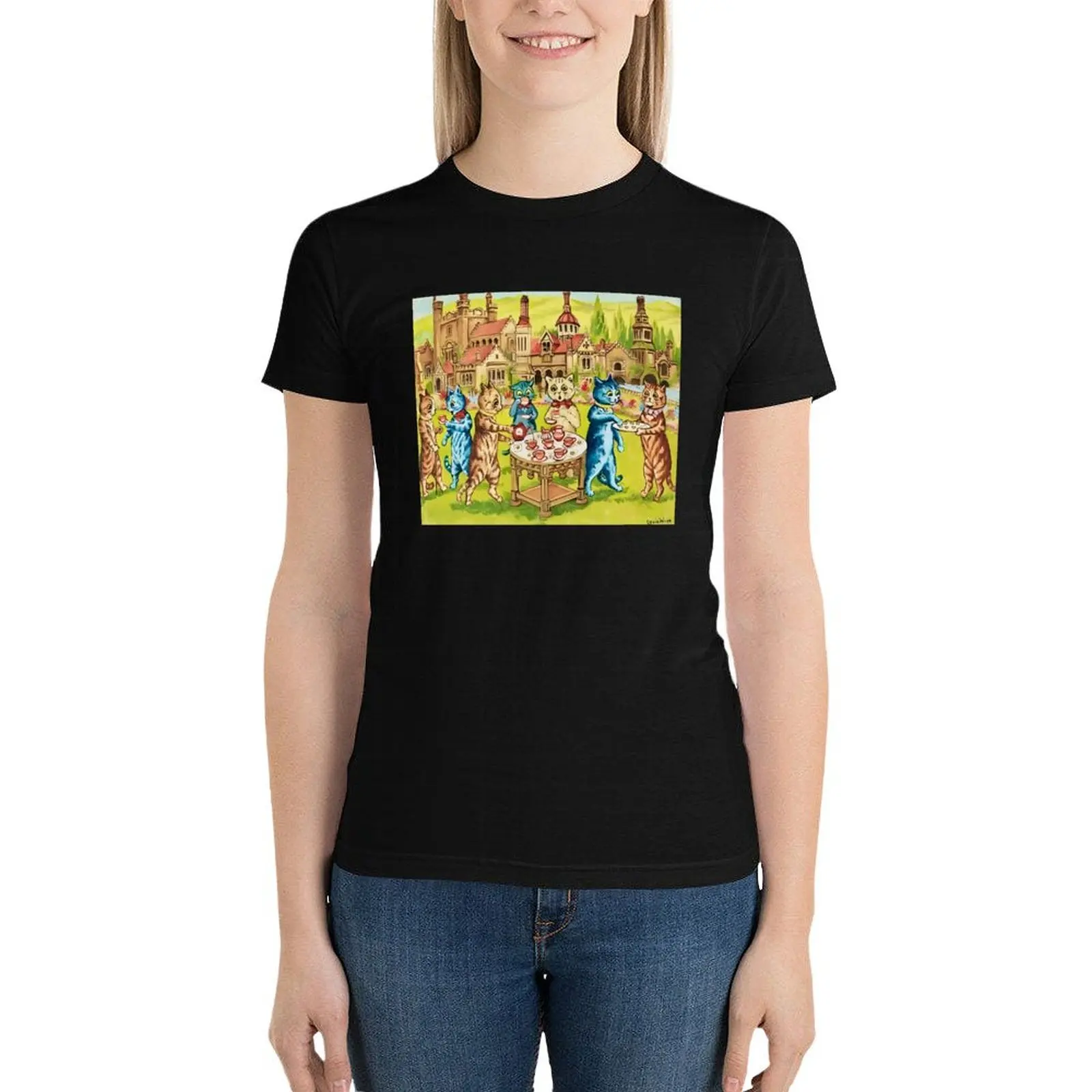 A Tea Party on The Lawn by Louis Wain T-Shirt cute clothes shirts graphic tees tops Blouse summer clothes for Women