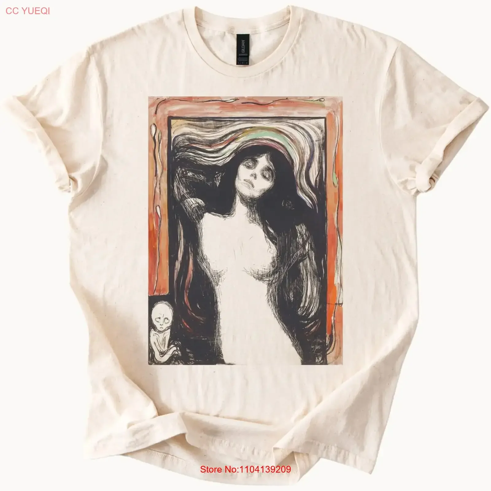 Munch Madonna Art T Shirt Expressionism  vintage Washed streetwear Unisex Stretched Top For Everyday Wear homme Comfortable