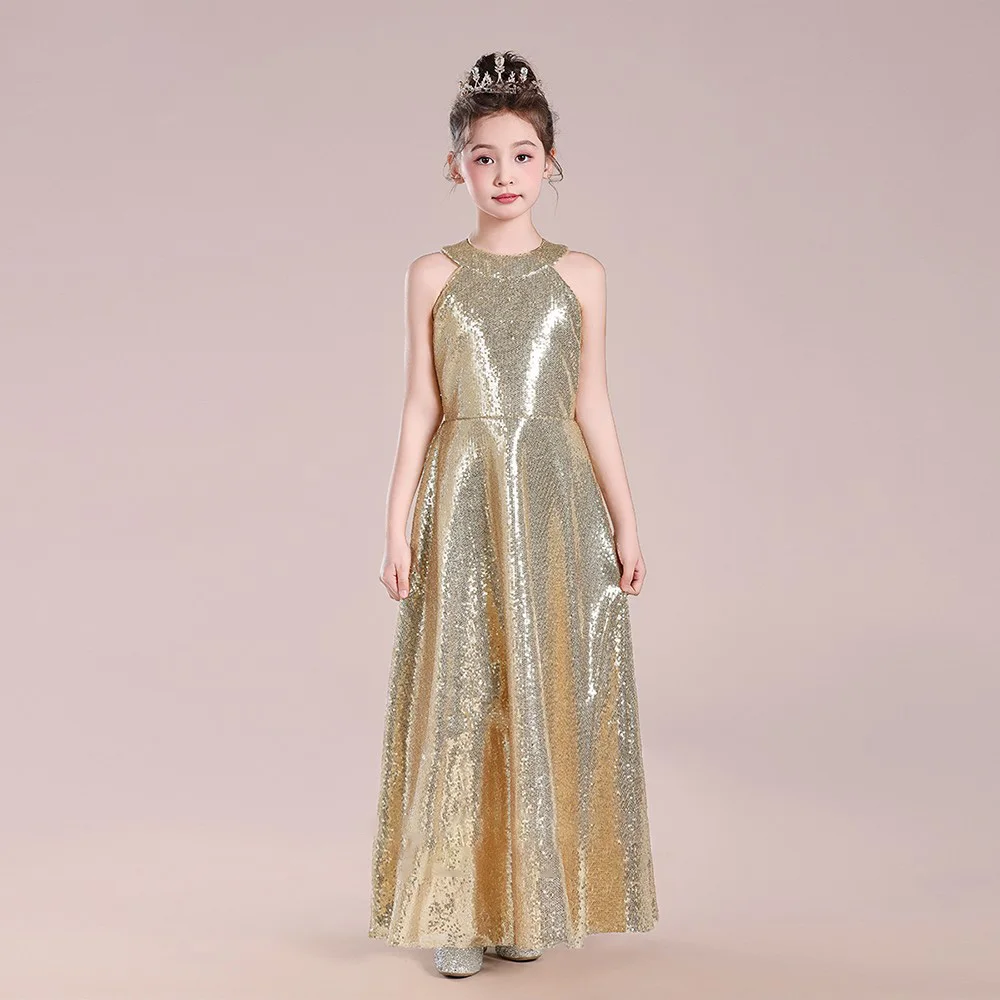 Mädchen Neckholder glitzernde Pailletten Teen Kleid Ballkleid Geburtstag Urlaub Kleid Prinzessin Kleid Kommunion Kleid/Custom