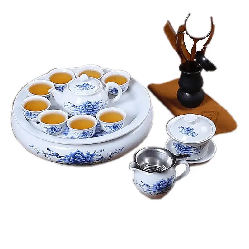 Ceramic Tea Tray round Home Simple Blue And White Gongfu Tea Set Water Storage Large Medium Small Tea Tray Undertray