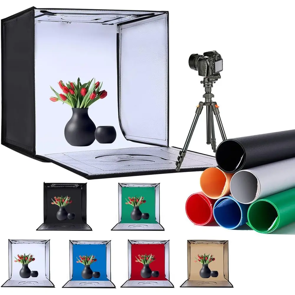 

Фотобокс для фотосъемки 20x20 дюймов с 80 светодиодами и 6 цветными фонами, складной фотобокс с регулируемой подсветкой