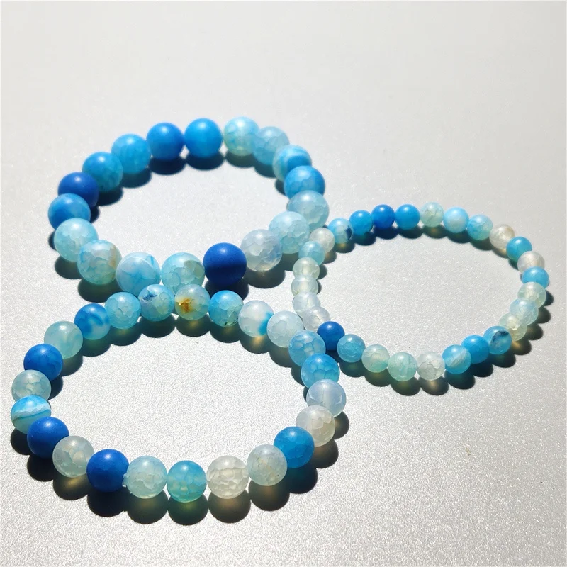 Pulsera de piedra esmerilada para hombres y mujeres, Ágata Natural, Planeta Azul, tierra cósmica, Planeta, pareja, novia