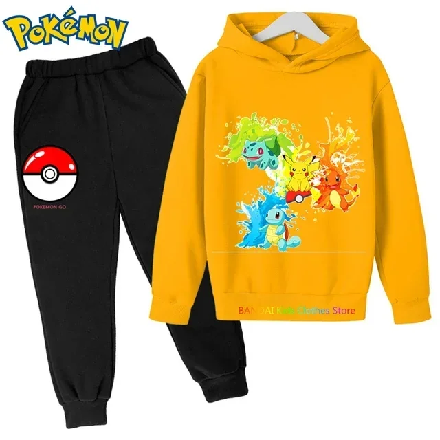 Ragazzi sport Pokemon vestiti bambini felpe con cappuccio vestito autunno moda Pikachu Casual maniche lunghe bambino felpa + pantaloni 2 pezzi set