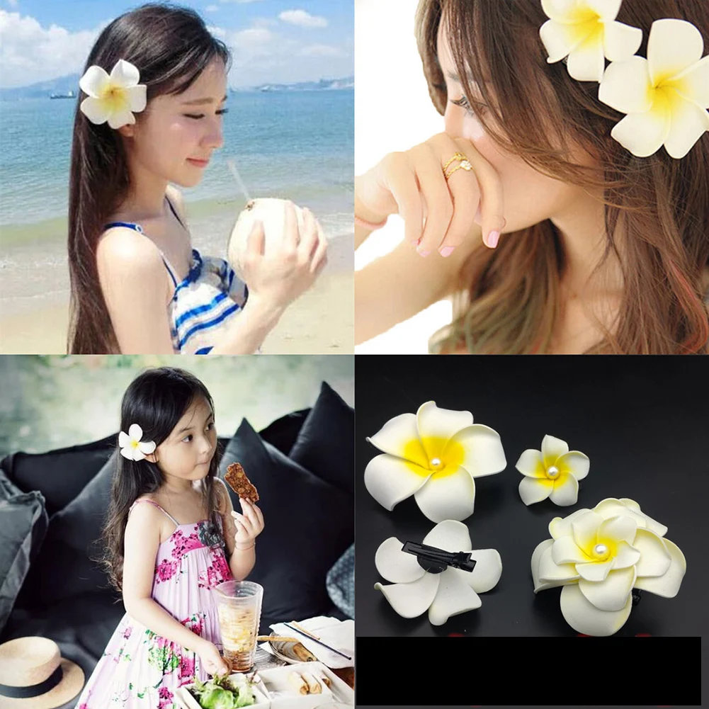 Pearl Plumeria Flower Hair Clips For Women Girls Hairpins Egg Flower Barrette Hawaiian Wedding Party Bag Hat Accessories