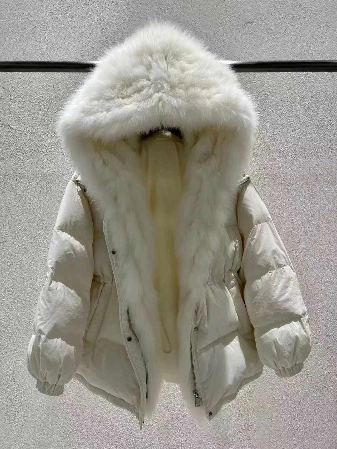 الشتاء Thiened الأبيض Du أسفل البخاخ Jaet المرأة منتصف طول فضفاض Faion ملابس خارجية مع كبير الفراء طوق عادية Sle #5