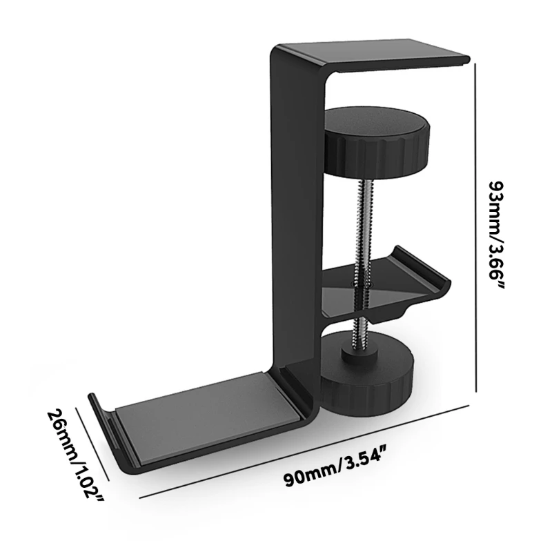 Universal Under Desk Headphone Stand Aluminum Bookshelf Clamp Headset Hanger Stable Headphone Displaying&Organizing Rack