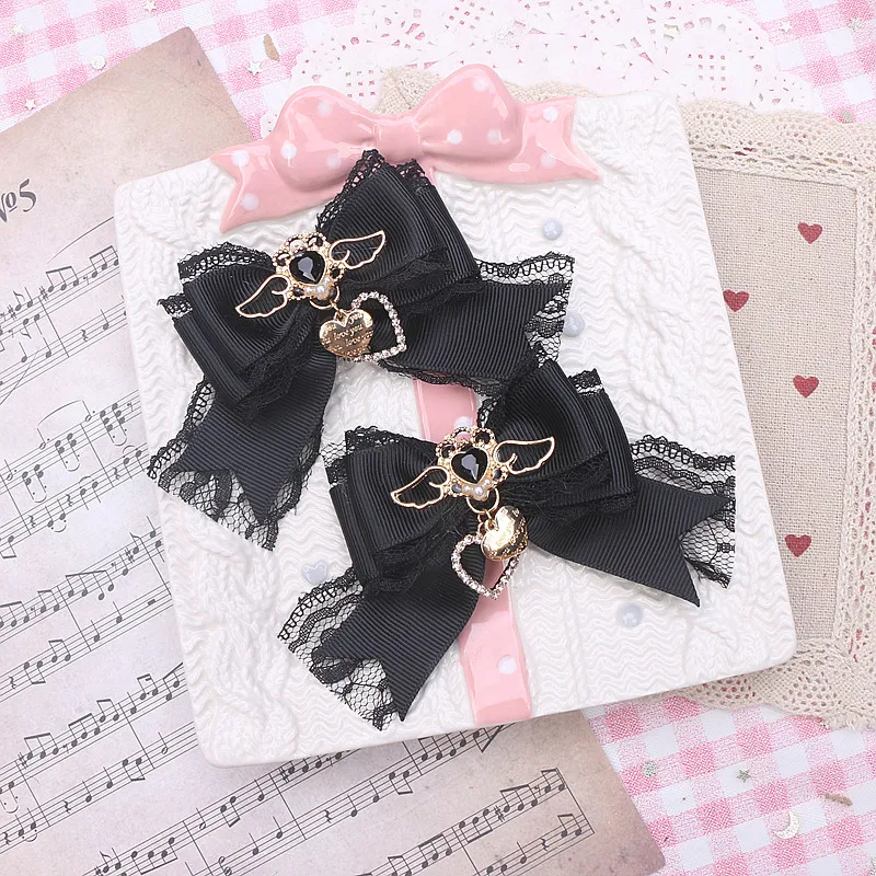1 คู่น่ารักปีกผมคลิป MINE Series Y2K Loria ริบบิ้นลูกไม้ Hairpins Lolita สาว Kawaii อุปกรณ์เสริมผม Larme Kei
