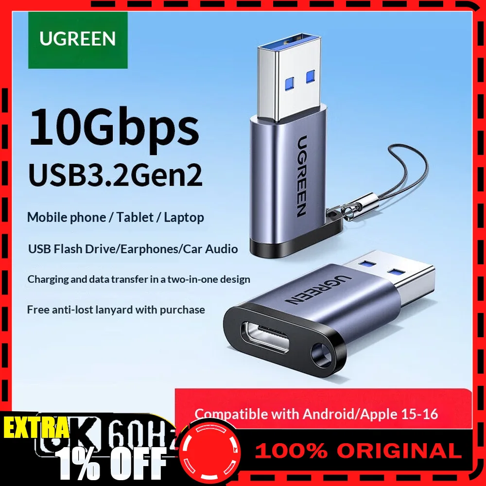 UGREEN US701 55618 USB 3.2 Gen 2 Type C Female to USB A Male Adapter 10Gbps OTG Converter for Laptop Tablet Phone
