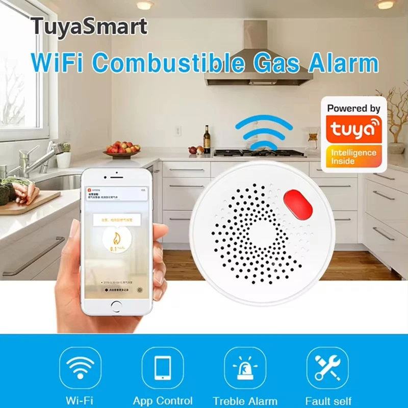 Tuya WIFI Natural Gas Sensor Combustible Household Smart LPG Gas Alarm Detector Leakage Sensor EU Plug