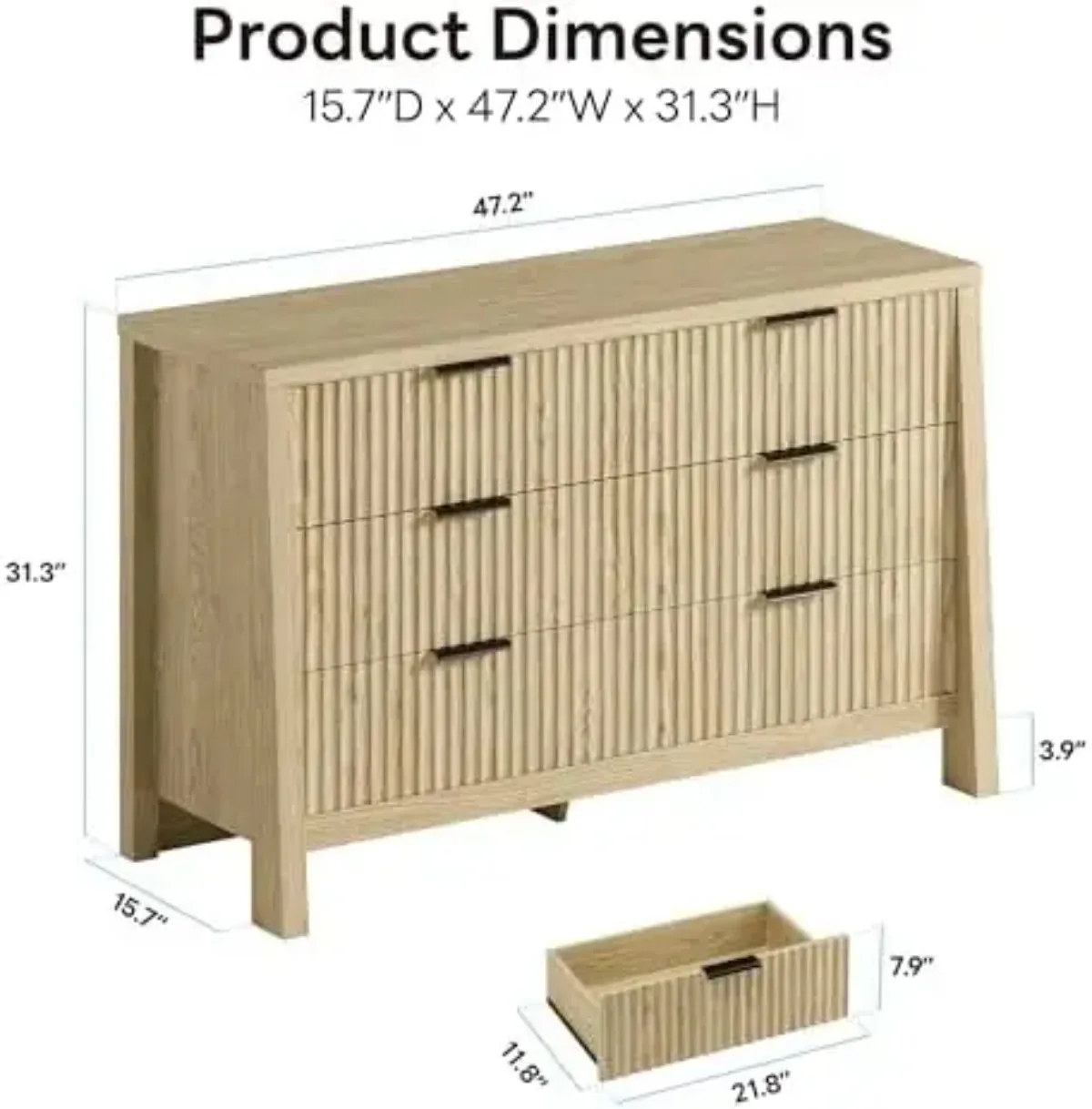 Fluted 6 Drawers Dresser for Bedroom, 47" Wide Modern Chest of Drawers with Metal Handle, Wooden Dresser Storage - view 2