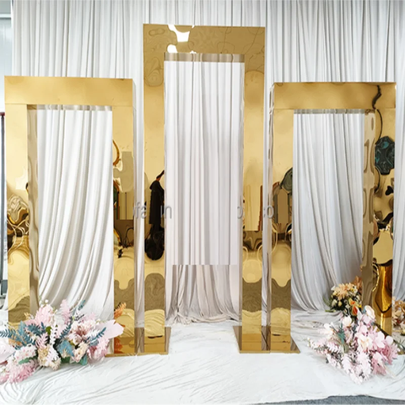 New Stainless Steel Shining Gold Wedding Arch Banquet Performance Party Background Decoration Arch Props Flower Display Rack